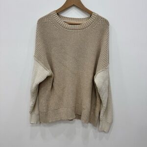 American Eagle | Weekend Cozy Boxy fit Pullover Sweater cream tan two toned sz L